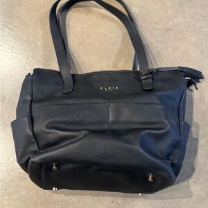 Black Leather Shoulder Bag with Structured Design
